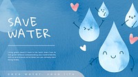 Editable environment presentation template psd with save water text in watercolor
