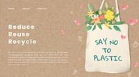 Editable environment presentation template psd with reduce reuse recycle text in watercolor