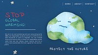 Editable environment presentation template psd with stop global warming text in watercolor