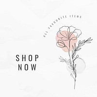 Editable template vector line art minimal social media ad with text shop now