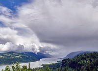 View of the Columbia River Gorge from Chanticleer Point near Corbett, Oregon, high above the mighty river that forms much of the border between Washington State (to the left in this photo) and Oregon.