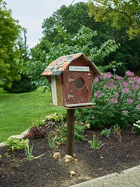 A "birdhouse" free library in the Pendarvis neighborhood of Mineral Point, Wisconsin