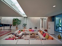 The recessed "conversation pit," as the family called it, at the Miller House, considered a modern-architecure gem designed by Finnish-American architect Eero Saarinen and completed in 1957 in Columbus, a south-central Indiana city that has become a destination for fine art and architecture lovers.