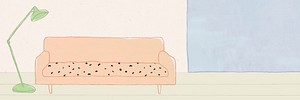 Sofa and lamp background psd cute home interior illustration