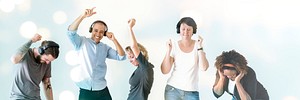 Group of people dancing with their headphones on