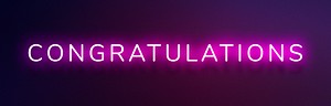 Glowing Congratulations neon typography on a dark purple background