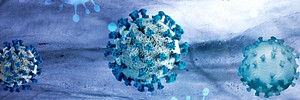 Coronavirus under a microscope on a blue background illustration