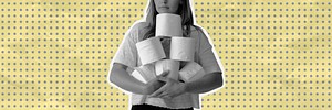 Woman hoarding toilet paper during the coronavirus pandemic