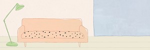 Sofa and lamp background vector cute home interior illustration