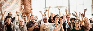 Cheerful diverse people in a workshop