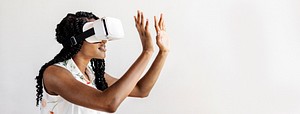 Black woman enjoying a VR headset social template