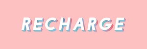 Isometric word Recharge typography on a millennial pink background vector