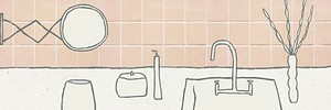 Bathroom sink doodle with pink tiled wall home interior illustration
