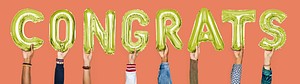 Green alphabet balloons forming the word congrats