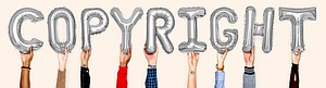 Gray balloon letters forming the word copyright<br />
