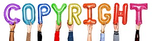 Colorful balloon letters forming the word copyright