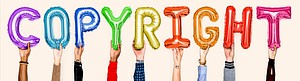 Colorful balloon letters forming the word copyright