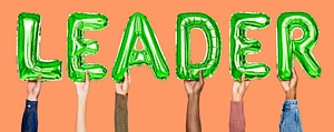 Green balloon letters forming the word leader<br />