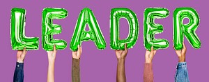 Green balloon letters forming the word leader<br />