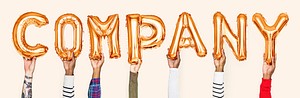 Orange balloon letters forming the word company<br />