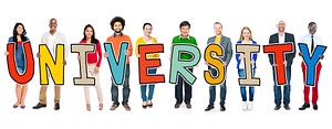 Diverse People Holding Text University