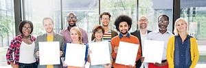 Diverse Group People Multiethnic Holding Paper Concept