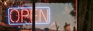Neon open sign in the window of a restaurant