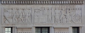 Exterior bas-relief, Theodore Levin United States Courthouse, Detroit Federal Building, Detroit, Michigan (2010) by <a href="https://www.rawpixel.com/search/carol%20m.%20highsmith?sort=curated&amp;page=1">Carol M. Highsmith</a>. Original image from Library of Congress. Digitally enhanced by rawpixel.