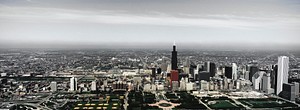Panoramic view of Chicago. Original image from <a href="https://www.rawpixel.com/search/carol%20m.%20highsmith?sort=curated&amp;page=1">Carol M. Highsmith</a>&rsquo;s America, Library of Congress collection. Digitally enhanced by rawpixel.