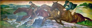 Murals, Louisville Murals-Fox Hunting, by Frank Weathers Long at the Gene Snyder U.S Courthouse &amp; Custom House, Louisville, Kentucky (2011) by <a href="https://www.rawpixel.com/search/carol%20m.%20highsmith?sort=curated&amp;page=1">Carol M. Highsmith</a>. Original image from Library of Congress. Digitally enhanced by rawpixel.