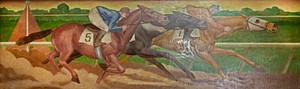 Murals, Louisville Murals-Horse racing, by Frank Weathers Long at the Gene Snyder U.S Courthouse &amp; Custom House, Louisville, Kentucky (2011) by <a href="https://www.rawpixel.com/search/carol%20m.%20highsmith?sort=curated&amp;page=1">Carol M. Highsmith</a>. Original image from Library of Congress. Digitally enhanced by rawpixel.