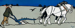 The Ploughman by Cecil Aldin (1870-1935), a depiction of an old-fashioned plowman plowing the land using a horse. Digitally enhanced from our own original plate. 