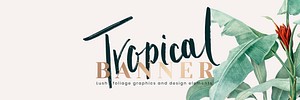Hand drawn tropical leaves banner on a white background vector