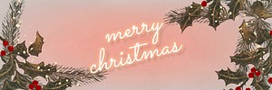 Pink neon text with mistletoes social banner template vector