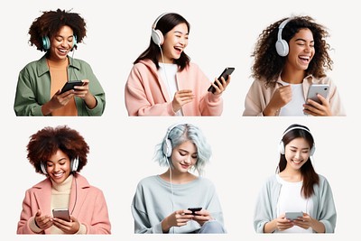 Diverse women enjoying music element set remix