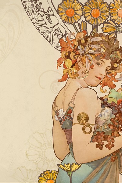 Alphonse Mucha&#39;s Fruits background, vintage art nouveau illustration. Remixed by rawpixel.