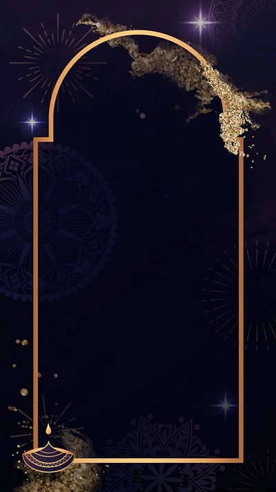 Diwali lantern frame iPhone wallpaper, blue aesthetic design