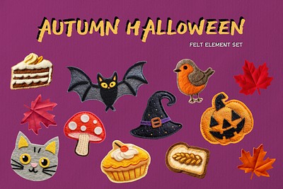 Autumn felt Halloween set, editable design element