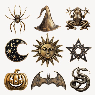 Editable Whimsigoth Halloween gold brass design element set