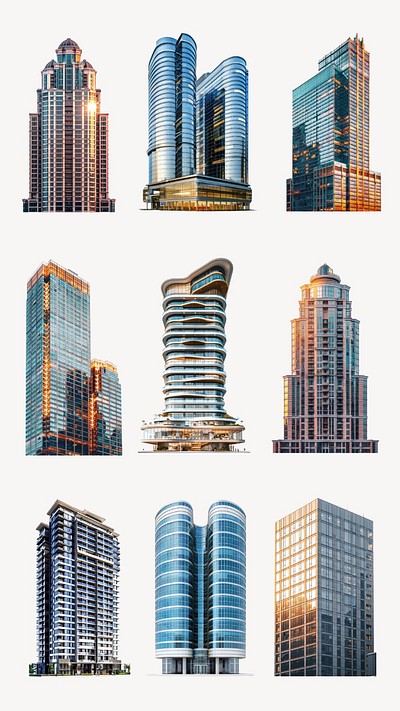 Editable modern office building design element set