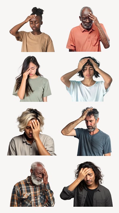 Editable diverse people having headache design element set