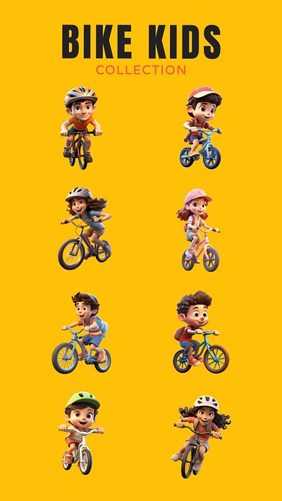 Editable 3D kids biking design element set