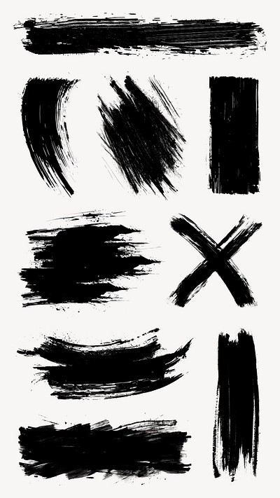 Editable black paint brush stroke design element set