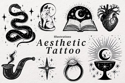 Editable aesthetic tattoo design element set