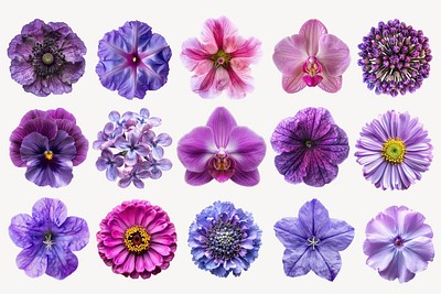 Editable purple flower design element set