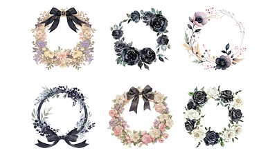 Editable watercolor flower frame design element set