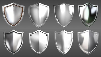 Editable silver shield design element set