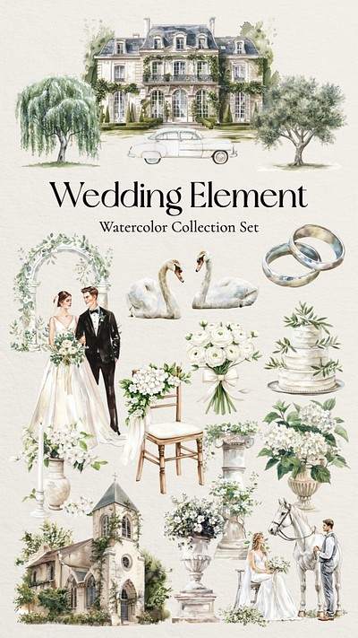 Editable wedding design element set