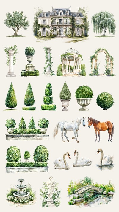 Editable Victorian garden design element set