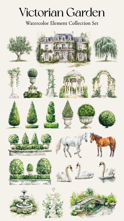 Editable Victorian garden design element set